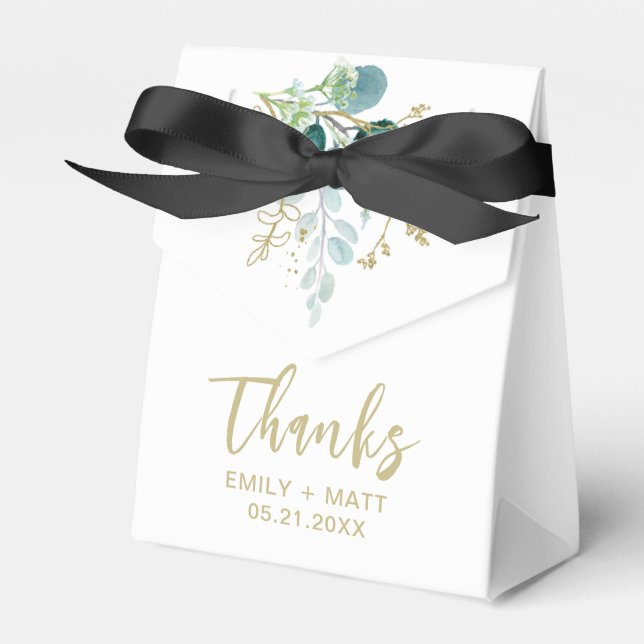 Wedding Thank You Chic Gold Eucalyptus Favour Boxe Favour Box (Front Side)