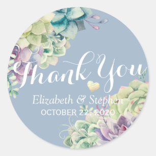 Wedding Thank You Chic Watercolor Succulent Plants Classic Round Sticker