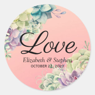 Wedding Thank You Chic Watercolor Succulent Plants Classic Round Sticker