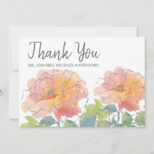 Wedding Thank You Coral Watercolor Floral Card