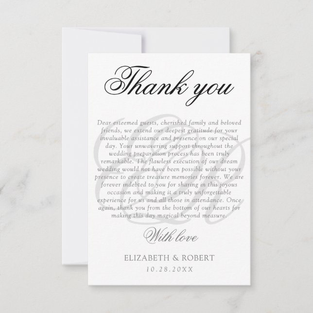 Wedding Thank you Couple Monogram Elegant Script (Front)