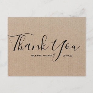 Wedding Thank You Craft Paper Script Postcard