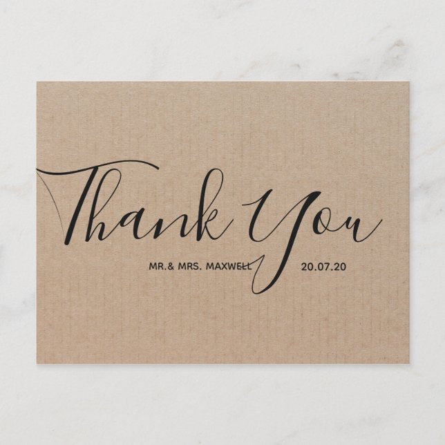 Wedding Thank You | Craft Paper Script Postcard (Front)