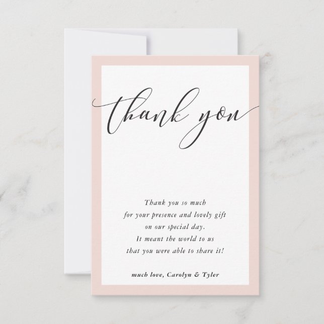 WEDDING THANK YOU cute elegant black blush pink (Front)