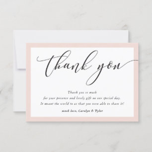 WEDDING THANK YOU cute elegant black blush pink Card