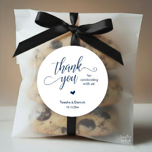 Wedding Thank You Cute Heart Navy Blue Gifts Classic Round Sticker