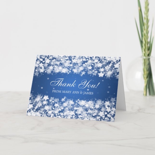 Wedding "Thank you" Dazzling Stars Blue Thank You Card (Front)