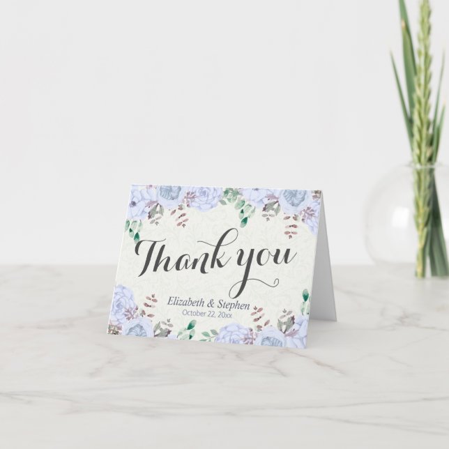 Wedding Thank You Elegant Blue Watercolor Floral (Front)