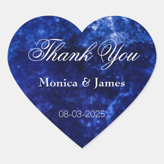 Wedding Thank You Elegant Blue White Heart Sticker (Front)