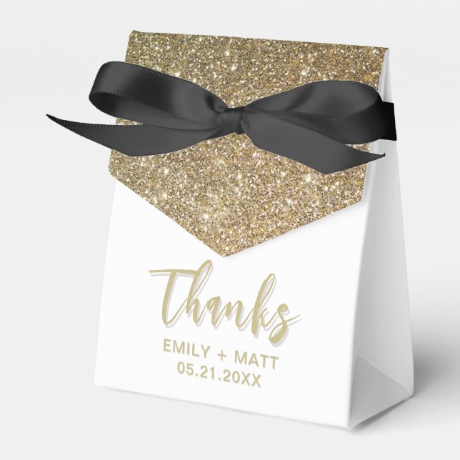 Wedding Thank You Elegant Gold Glitter Favour Boxe Box (Front Side)