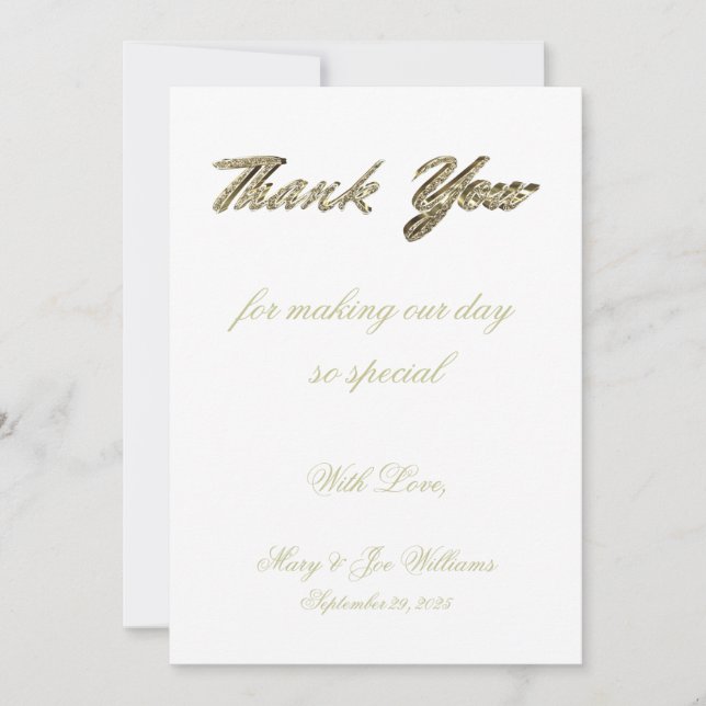 Wedding Thank You Elegant Ivory Gold Typography (Front)