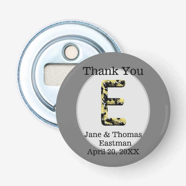 Wedding Thank You Elegant Letter E Monogram Favour Bottle Opener (Front)