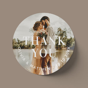 Wedding Thank You Elegant Neutral Clean Photo Classic Round Sticker