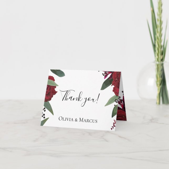 Wedding Thank You  | Elegant Rich Burgundy Marsala (Front)