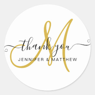 Wedding Thank You Elegant Script Gold White Classic Round Sticker