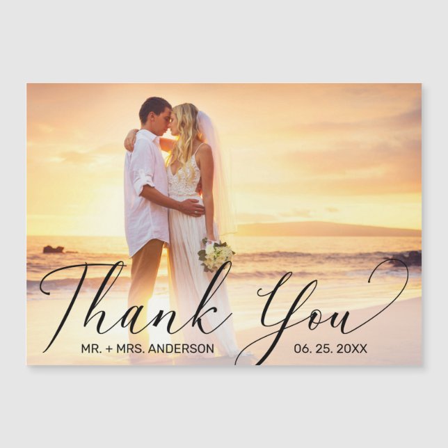 Wedding Thank You Elegant Script Photo Magnet Card (Front)