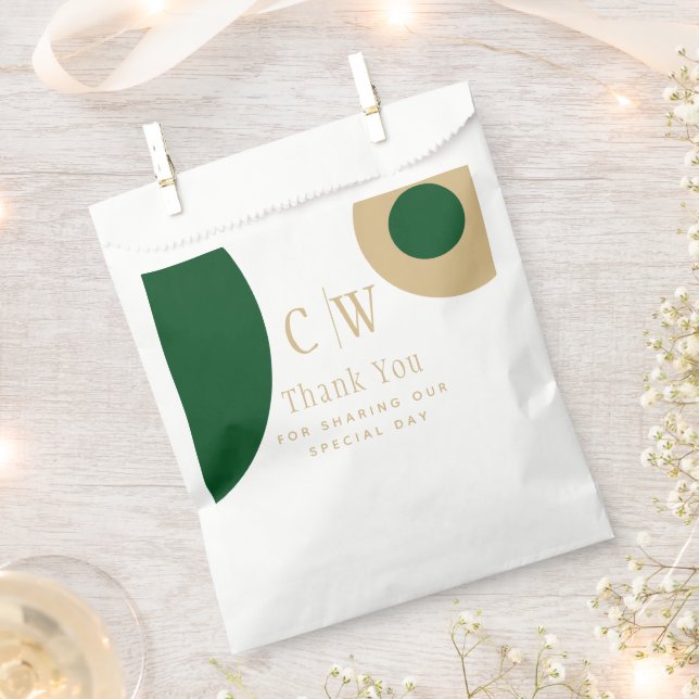 Wedding Thank You Emerald Green Gold Gift Goody Favour Bags (Clipped)