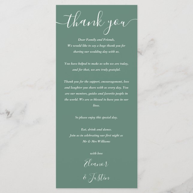 Wedding Thank You Eucalyptus Green Place Card (Front)
