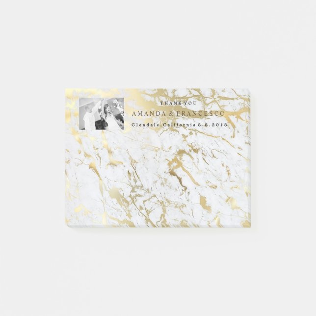Wedding Thank You Favor Gold Gray Marble Post-it Notes (Front)