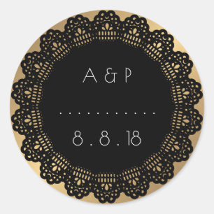 Wedding Thank You Favor Sticker Gold Black Lace