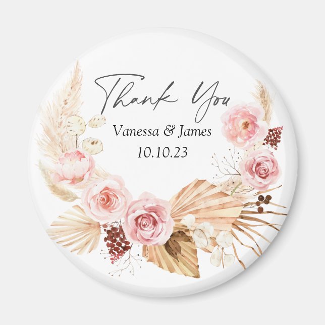 Wedding thank you favour Boho floral pampas grass Magnet (Front)