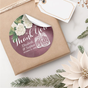 Wedding Thank You Favour Mason Jar Hydrangea Light Classic Round Sticker