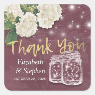 Wedding Thank You Favour Mason Jar Hydrangea Light Square Sticker