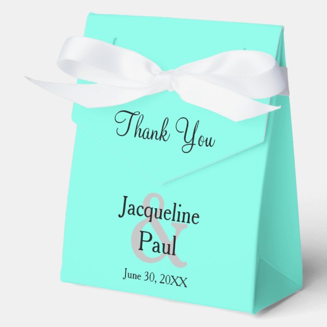 Wedding Thank You Favour Turquoise Blue Name Favour Box (Front)