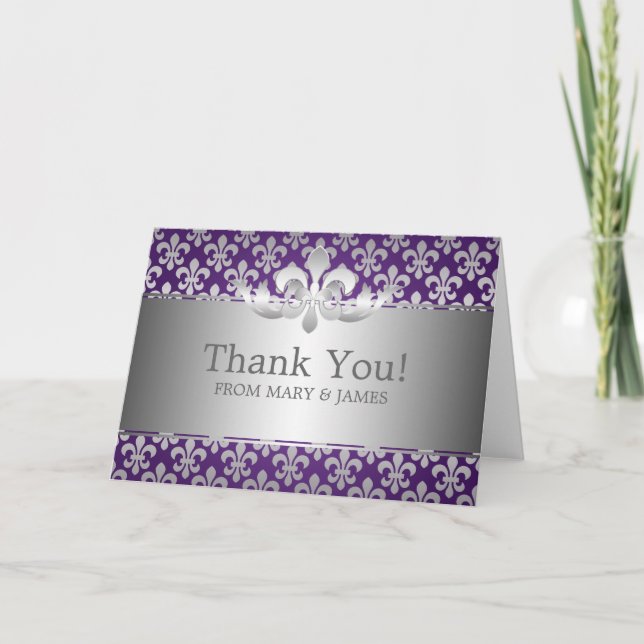 Wedding "Thank you" Fleur De Lis Purple Thank You Card (Front)