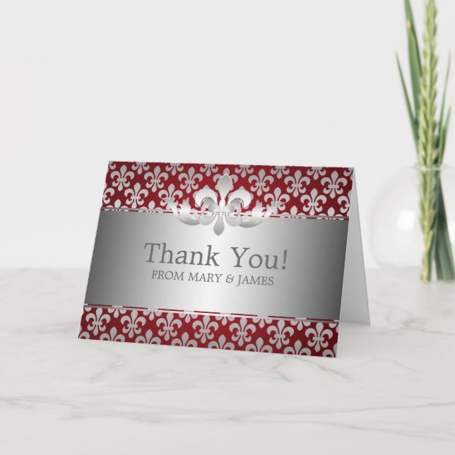 Wedding "Thank you" Fleur De Lis Red Thank You Card (Front)