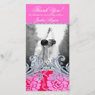 Wedding Thank You Floral Lace Flower Glitter Card