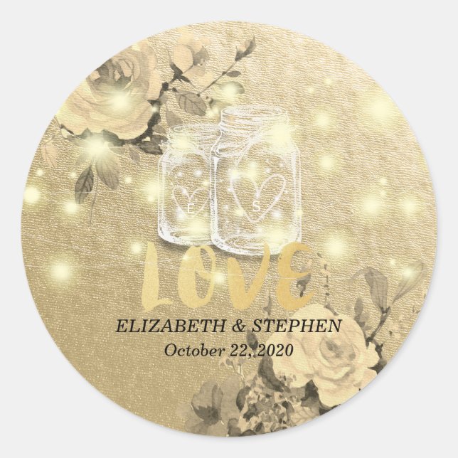 Wedding Thank You Floral Mason Jar String Lights Classic Round Sticker (Front)