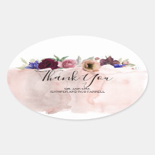 Wedding Thank You - Floral Vintage Fall Oval Sticker