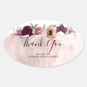 Wedding Thank You - Floral Vintage Fall Oval Sticker