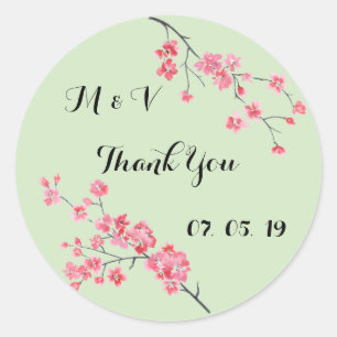 wedding thank you, floral watercolor, personalised classic round sticker