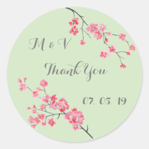 wedding thank you, floral watercolor, personalised classic round sticker