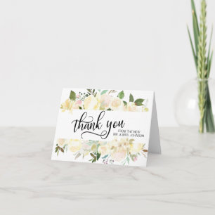 Wedding Thank You Floral Watercolor Pink Ivory Card