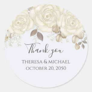 Wedding Thank You Floral Watercolor Rose Elegant Classic Round Sticker