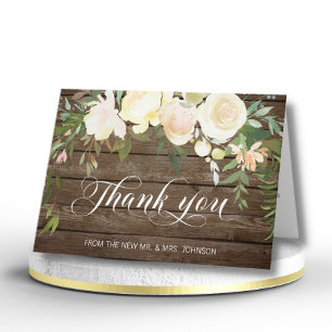 Wedding Thank You Floral Watercolor Rustic Ivory Card