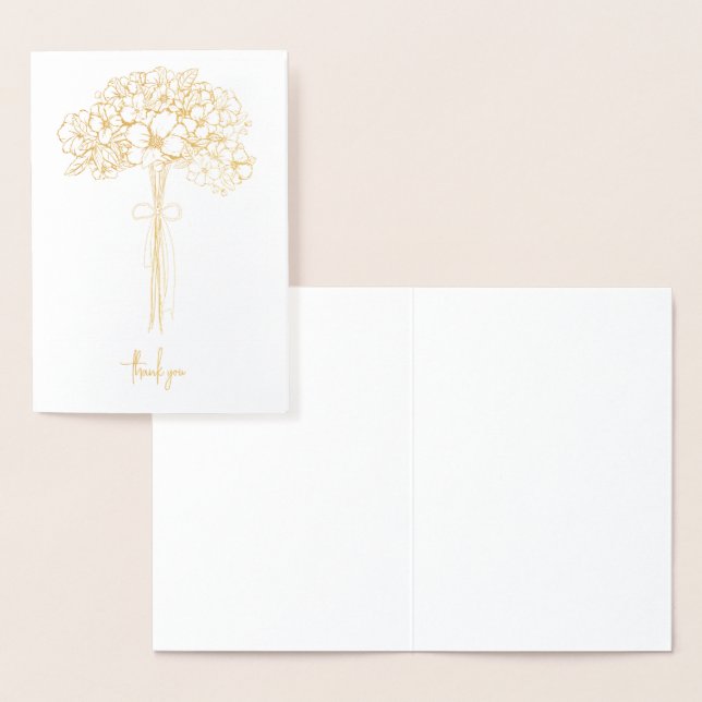 Wedding Thank You Flower Bouquet Gold Embossed Foil Card (Display)