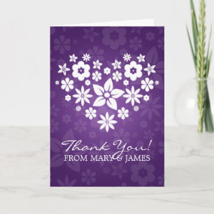 Wedding "Thank you" Flowery Heart Purple Thank You Card