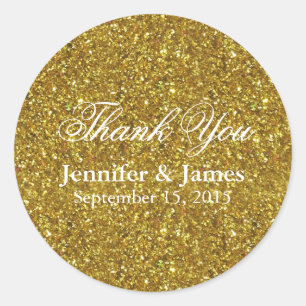 Wedding Thank You Glitter Gold Sticker. Classic Round Sticker
