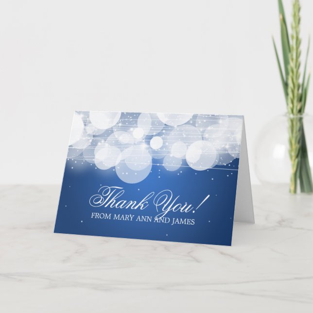 Wedding "Thank you" Glow & Sparkle Blue Thank You Card (Front)