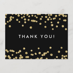 Wedding Thank You Gold Faux Glitter Confetti Black Card