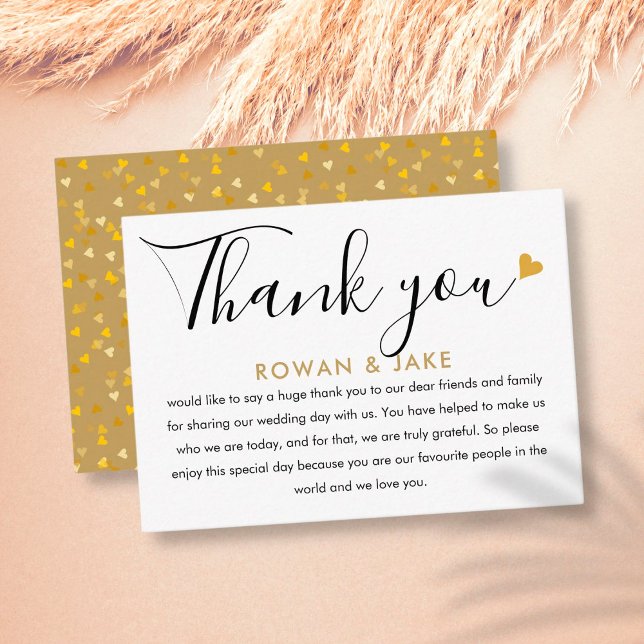 Wedding Thank You Gold Heart Chic Script Place Card (Creator Uploaded)