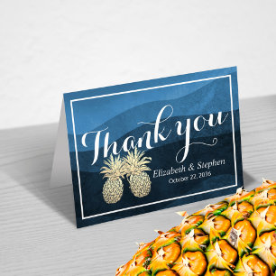 Wedding Thank You Gold Pineapple Couple Navy Blue Card