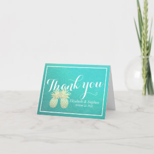 Wedding Thank You Gold Pineapple Couple Teal Roses