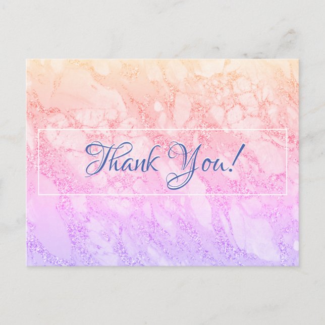 Wedding Thank You, Gold & Purple Marble, Message Postcard (Front)