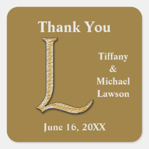 Wedding Thank You Gold Silver Letter L Monogram Square Sticker
