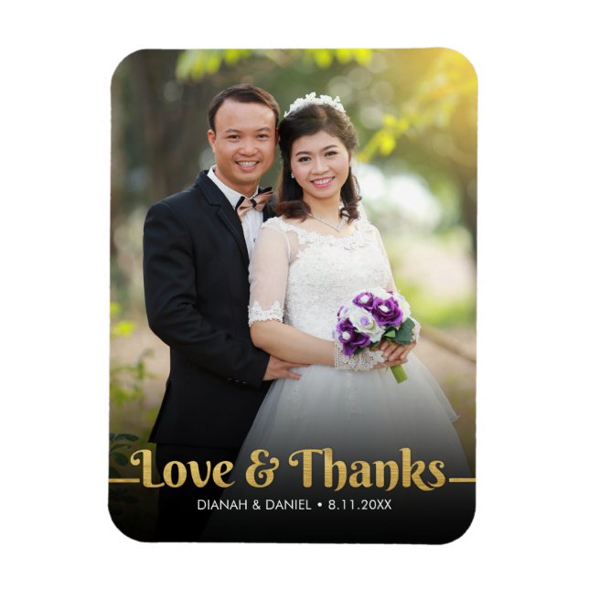 Wedding Thank You Golden Love And Thanks Photo Magnet (Vertical)